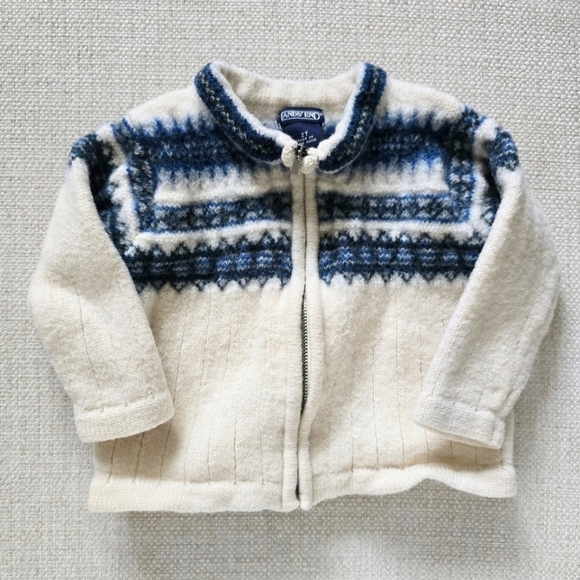 Lands End Boiled Wool Nordic Fair Isle toddler zip up sweater 2T